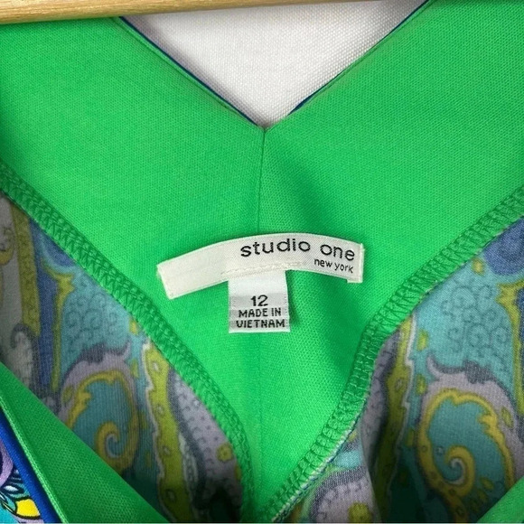 Studio One Green Kaftan Printed Half Sleeve Knee Length Shift Dress 12 - Picture 4 of 4